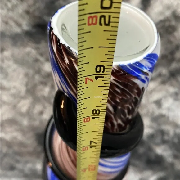 TALL Blown Glass Abstract Art
Vase Blue Brown Swirl Colors Black glass band - Picture 14 of 16